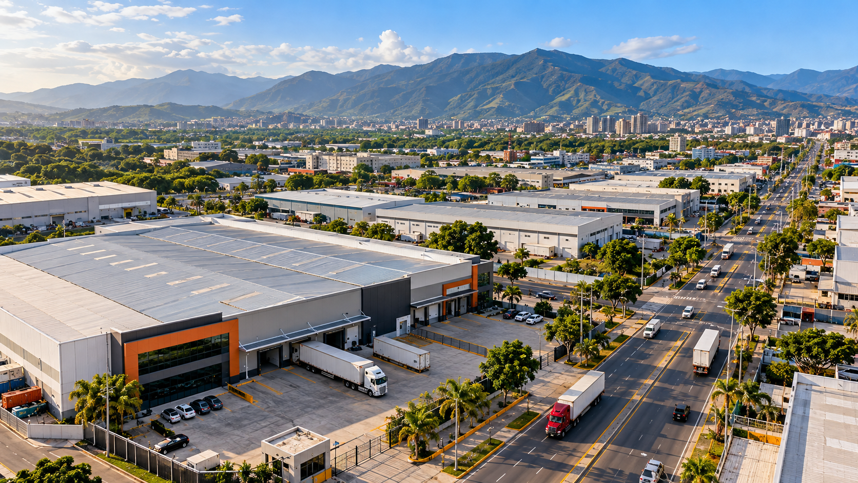 Zona industrial con galpones y centros logísticos en Valencia, Carabobo, Venezuela